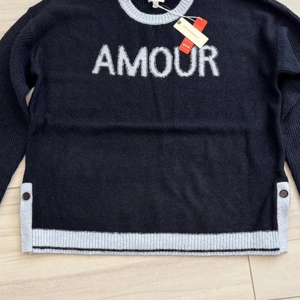 Anthropologie Navy and Light Blue Amour Sweater Size L NWT